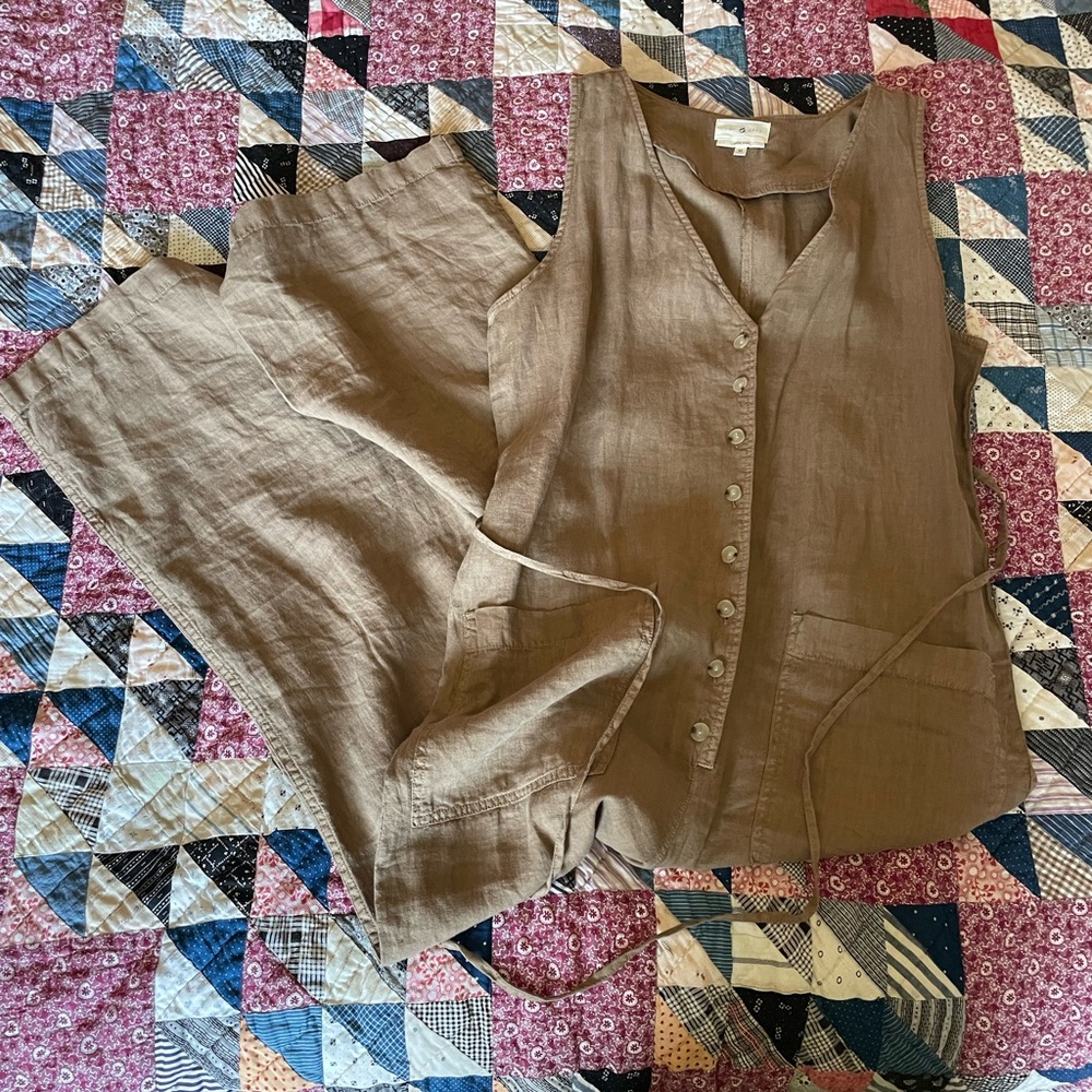 Lou & Grey Taupe Brown 100% Linen Romper Jumpsuit